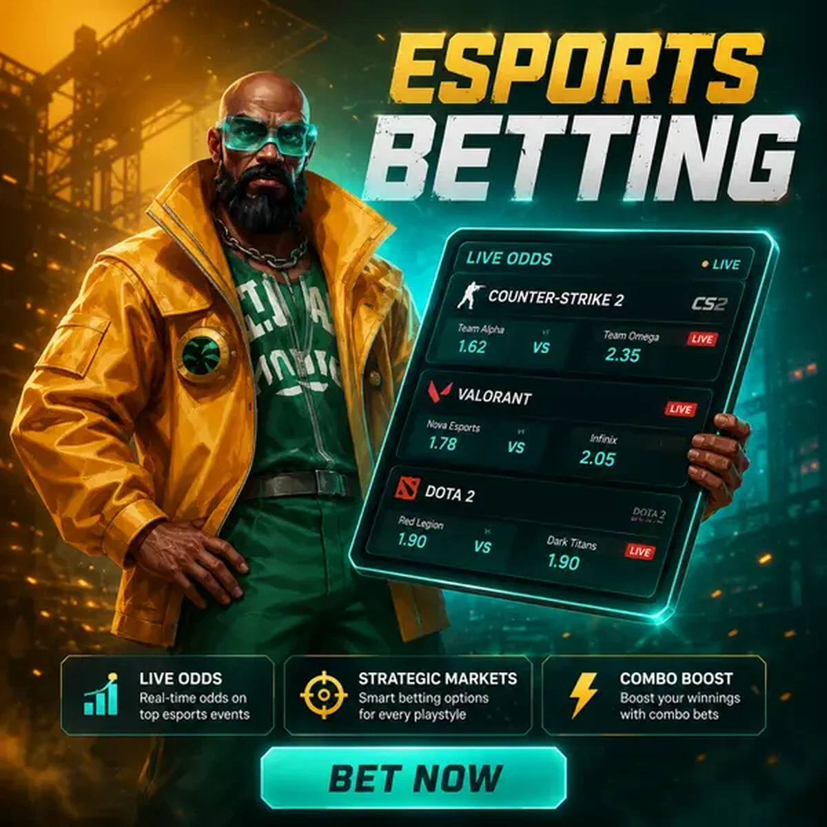 Der Vorarbeiter analysiert Esport-Wettquoten auf leuchtendem Tablet bei Boomzino