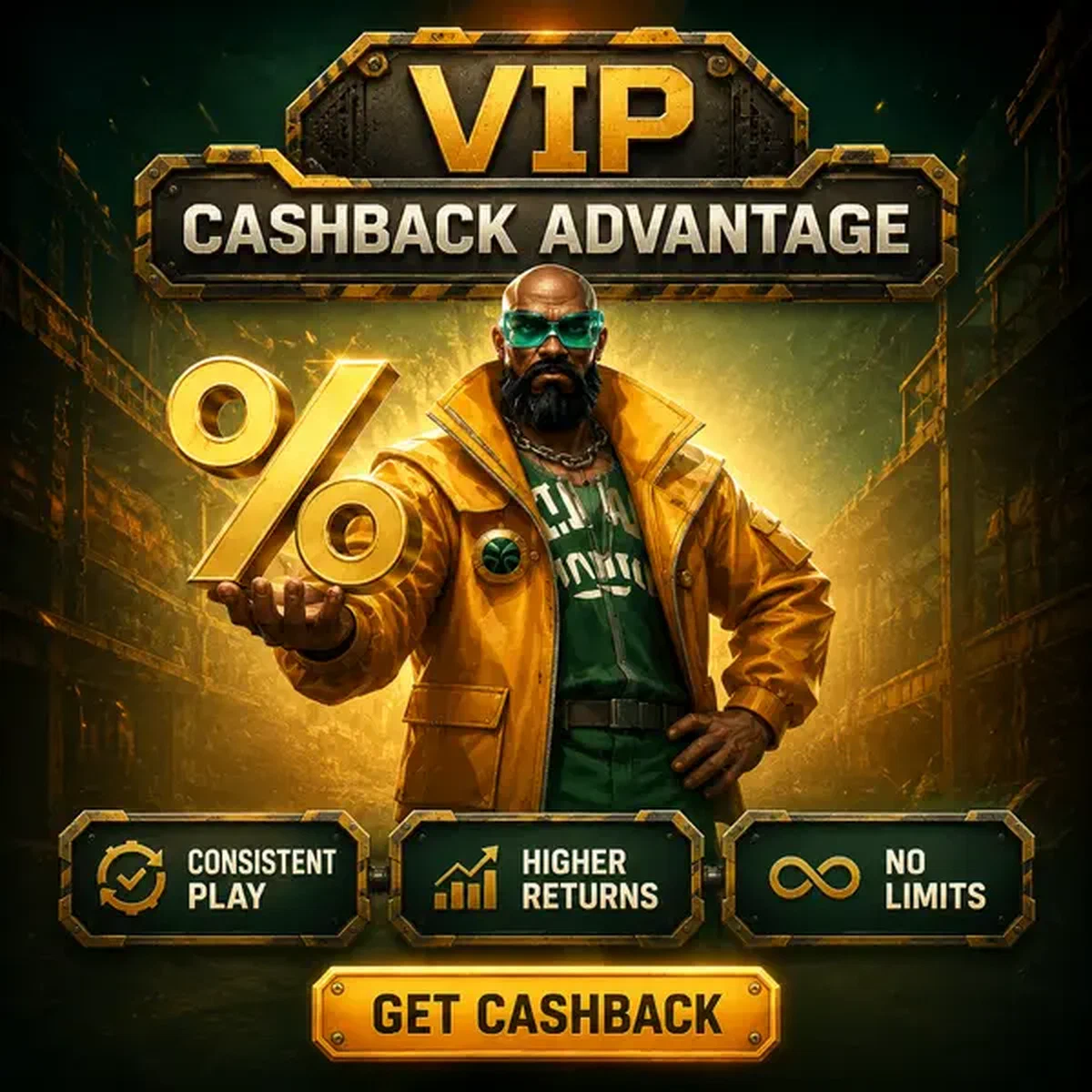 Der Vorarbeiter präsentiert VIP Cashback Stack Bonusprozentsatz auf industrieller Spielfläche