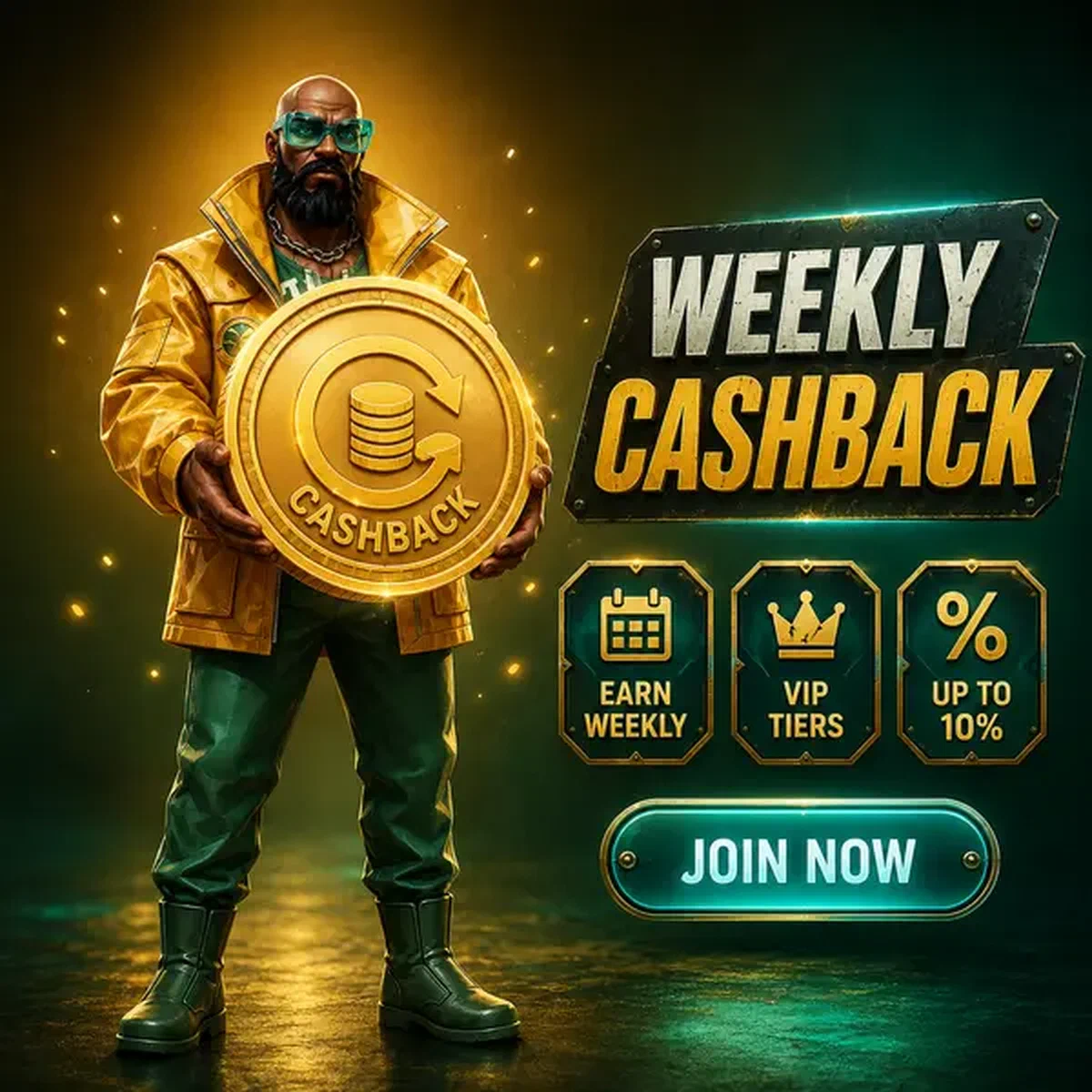 Der Vorarbeiter präsentiert das wöchentliche Sportwetten-Cashback-System mit goldener Münze